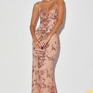Lulu’s Shine Language Rose Gold Sequin Mermaid Maxi Dress